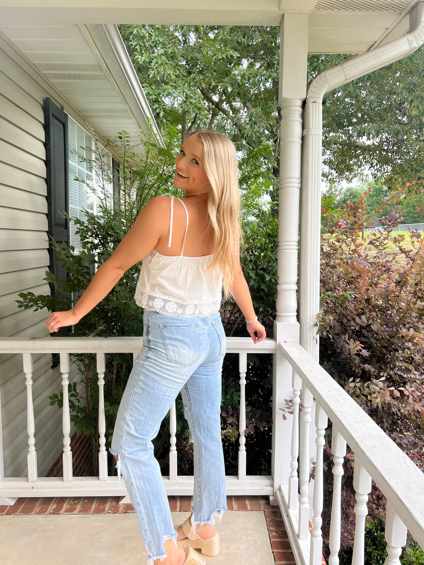 Eyelet Detail Cami and Short Set- Off White