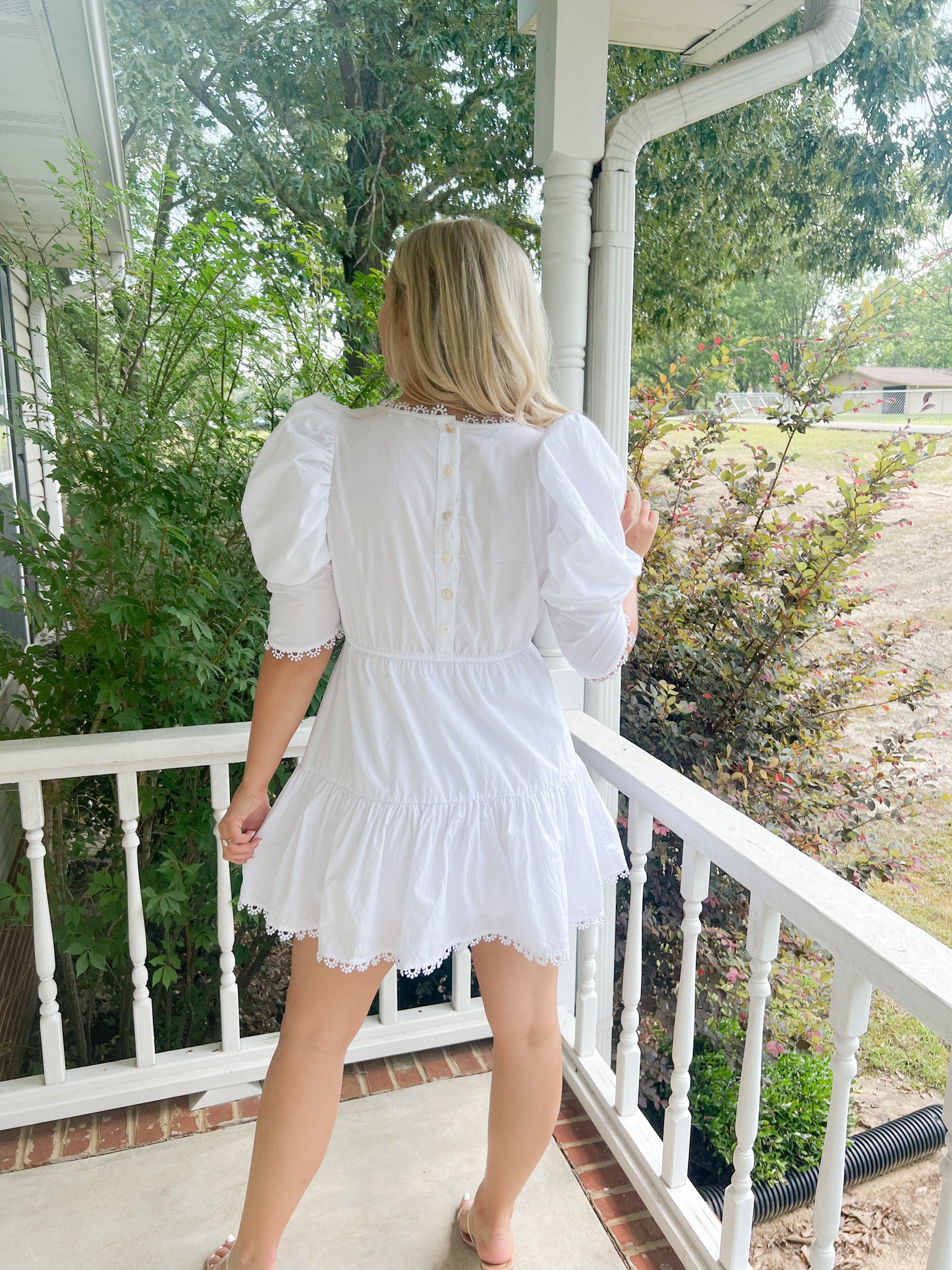 Puff Sleeve Dress- White