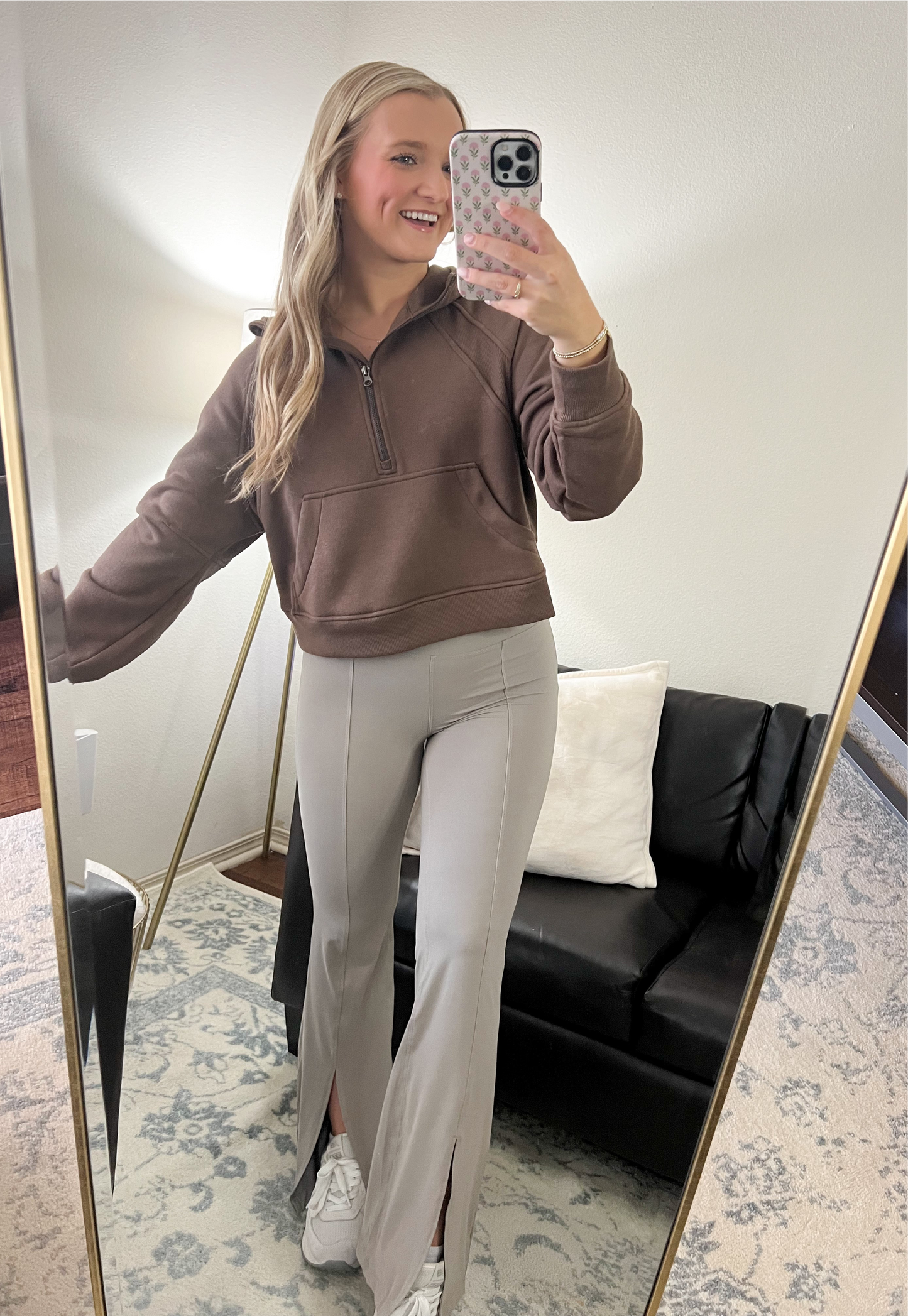 Cropped Quarter Zip Hoodie - Coffee