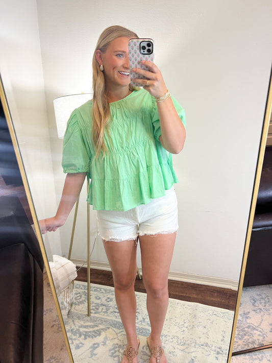Tiered Detail Top- Lime Green
