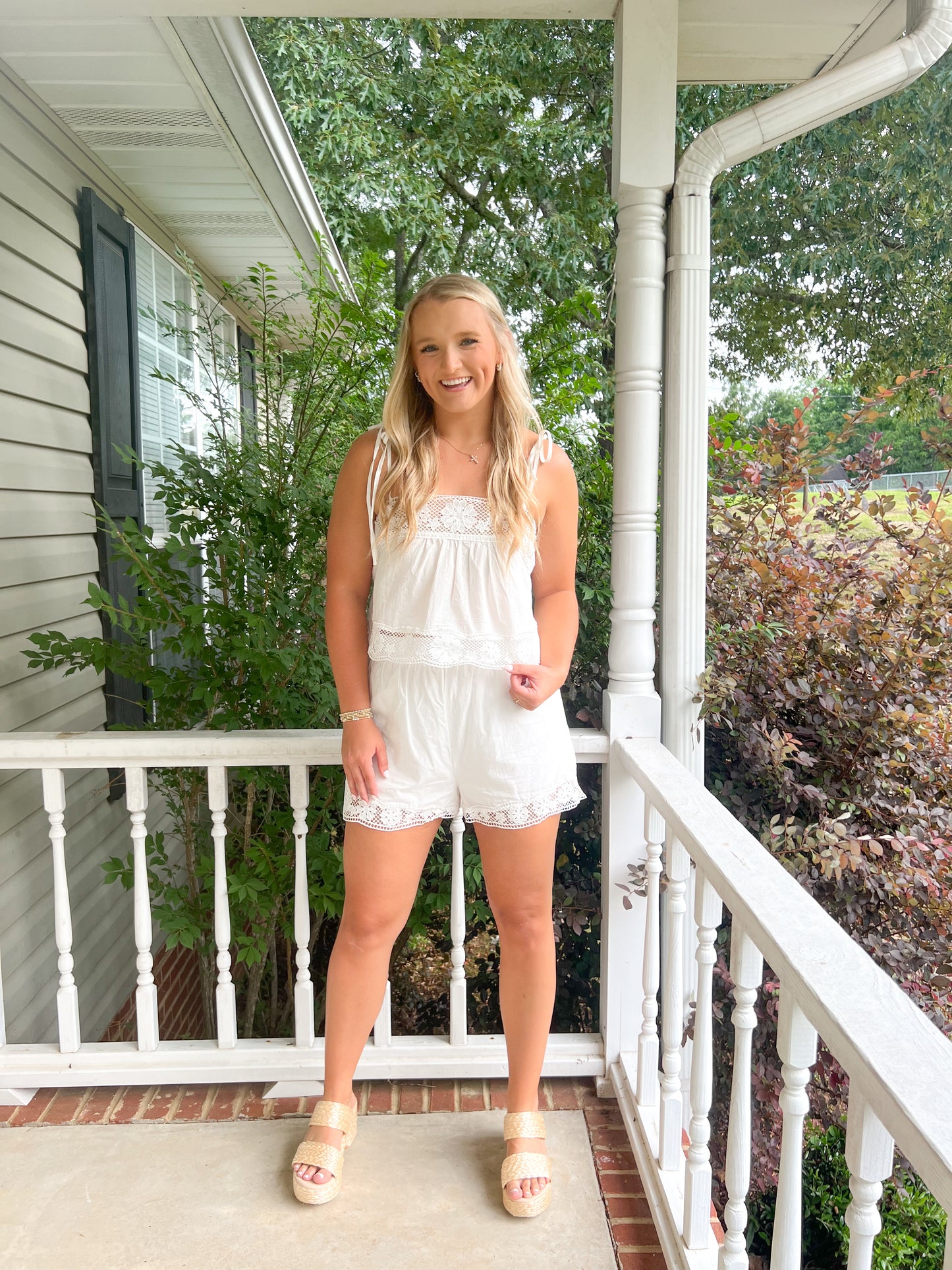 Eyelet Detail Cami and Short Set- Off White