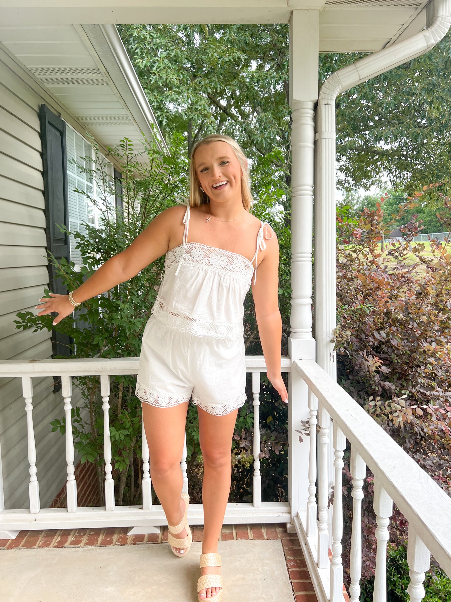Eyelet Detail Cami and Short Set- Off White