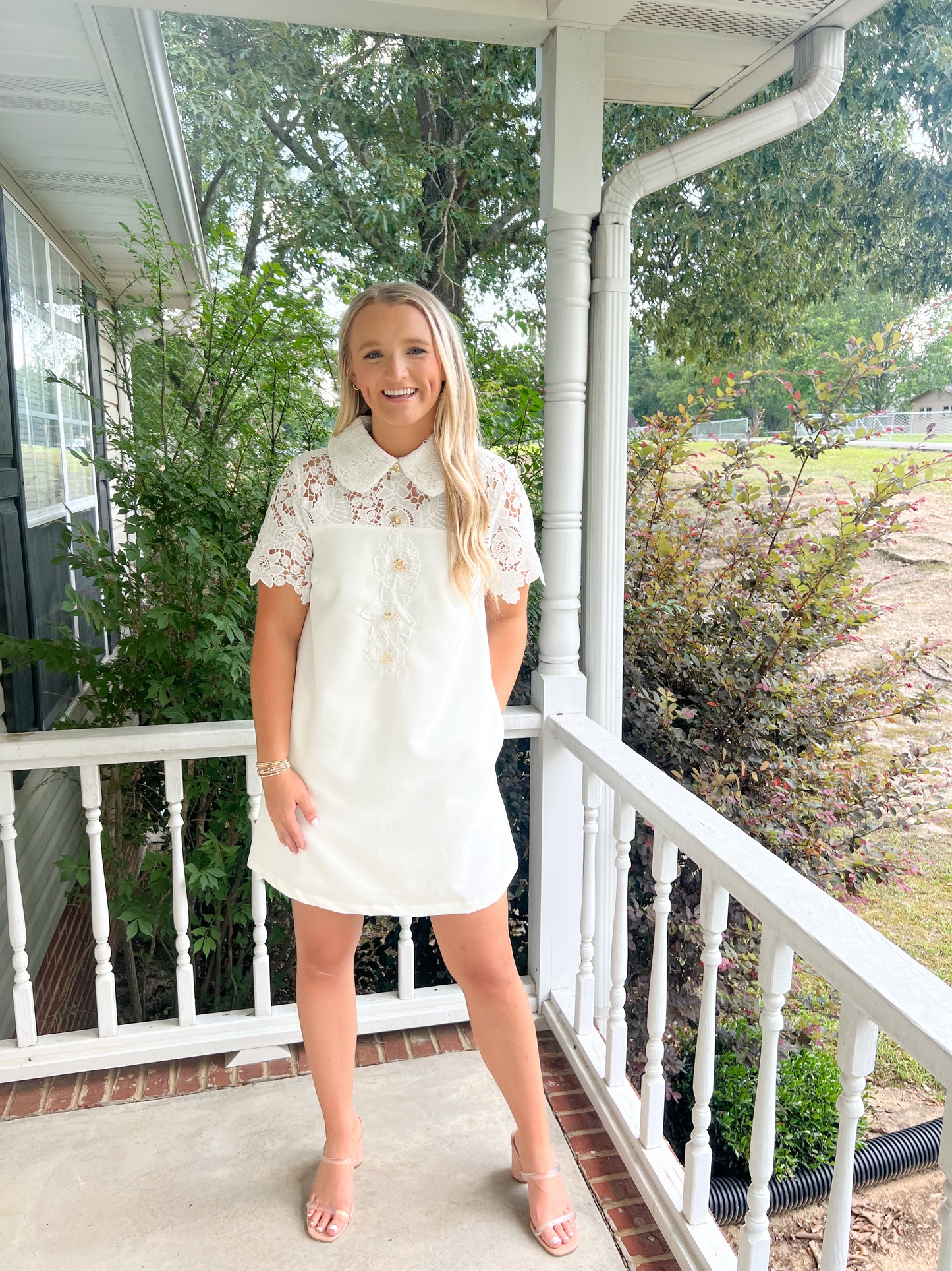 Floral Lace Detail Dress- White