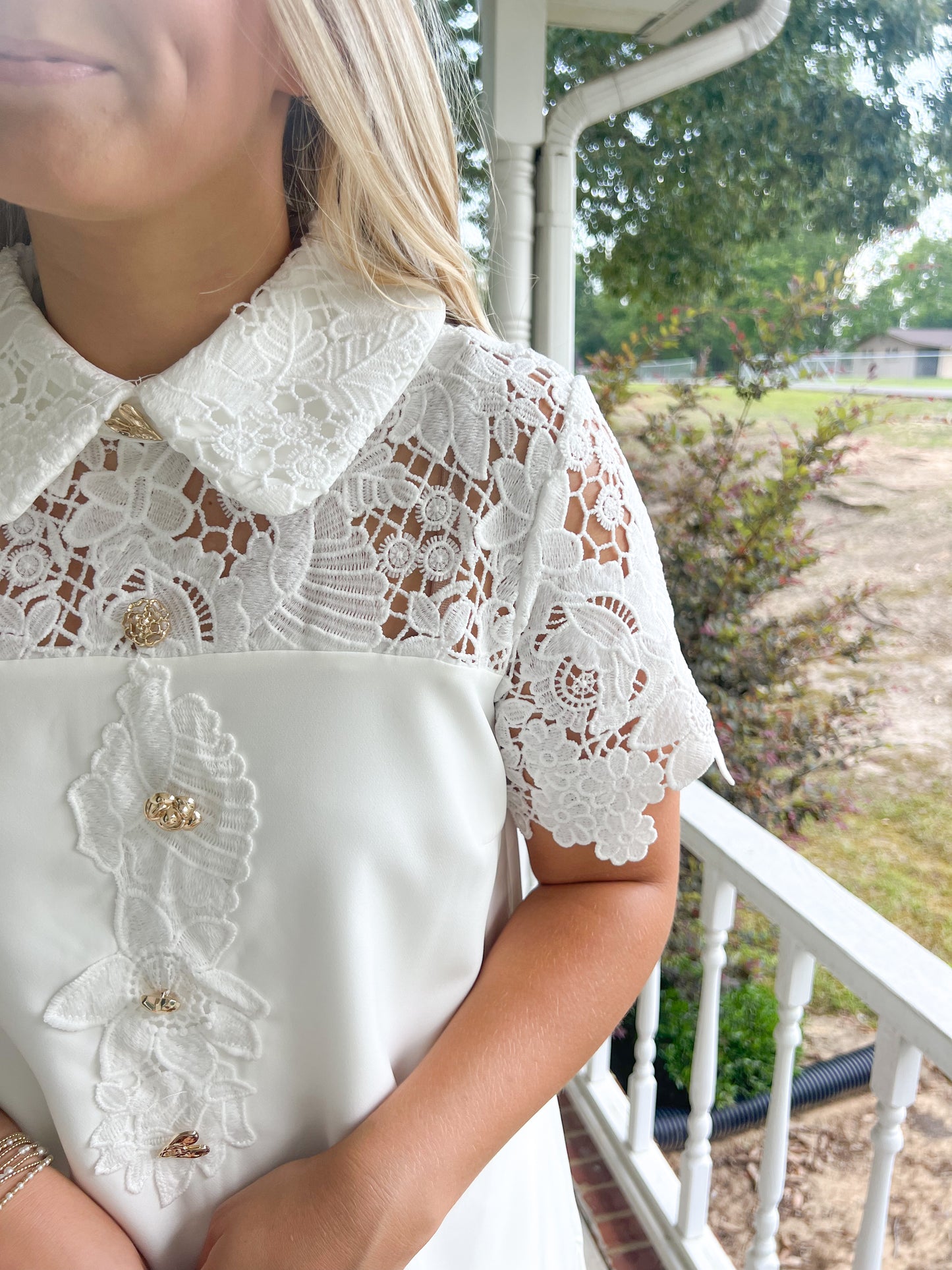 Floral Lace Detail Dress- White