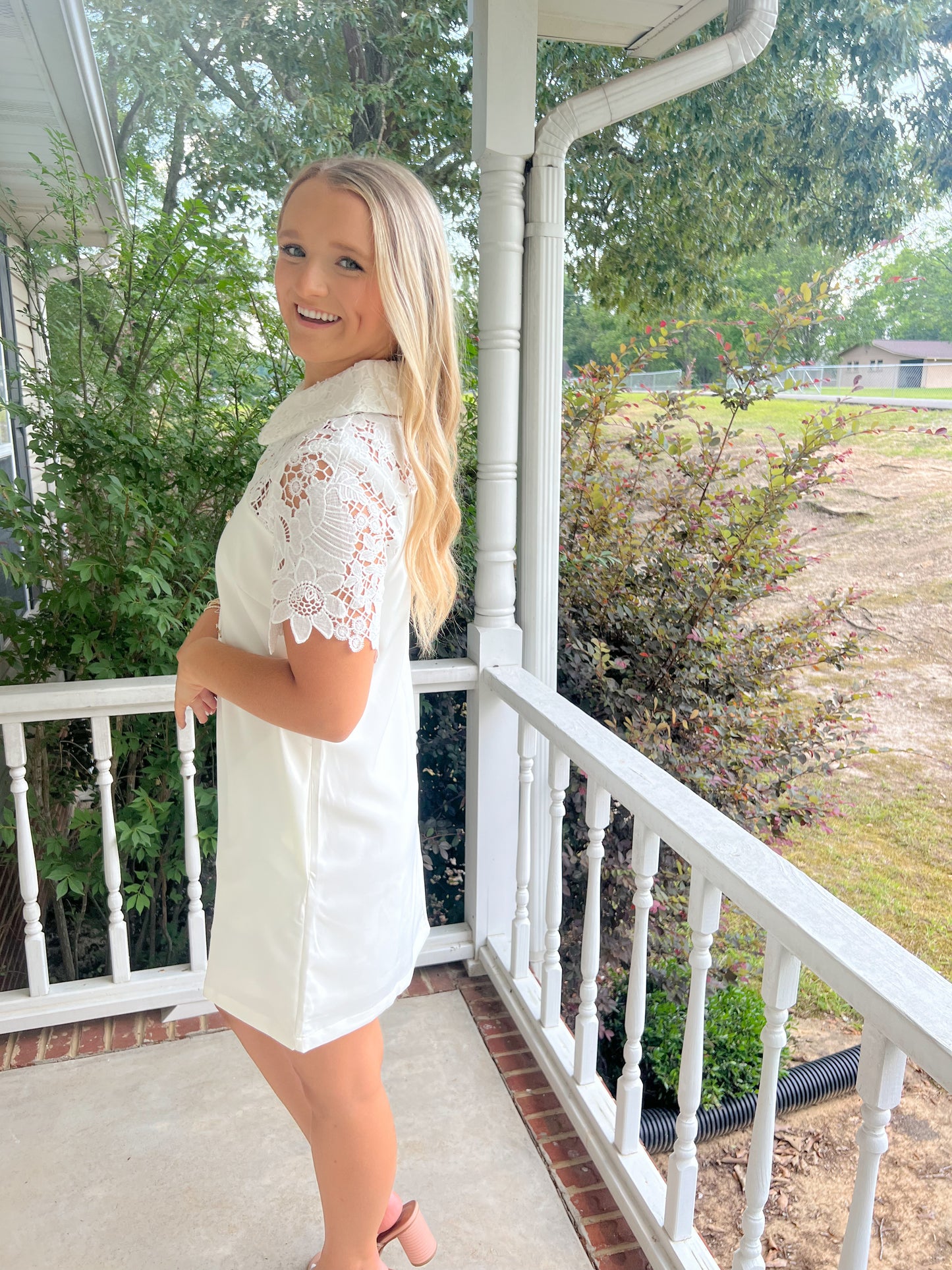 Floral Lace Detail Dress- White