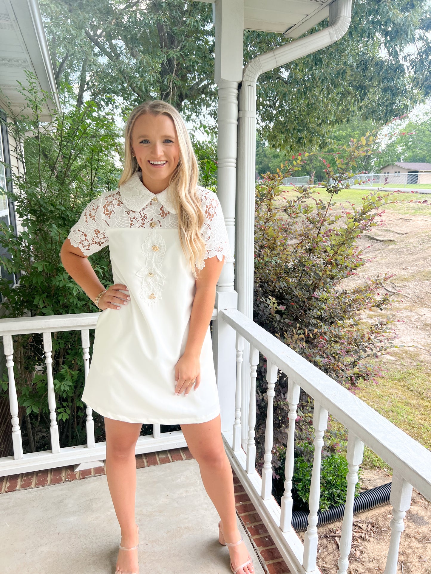 Floral Lace Detail Dress- White