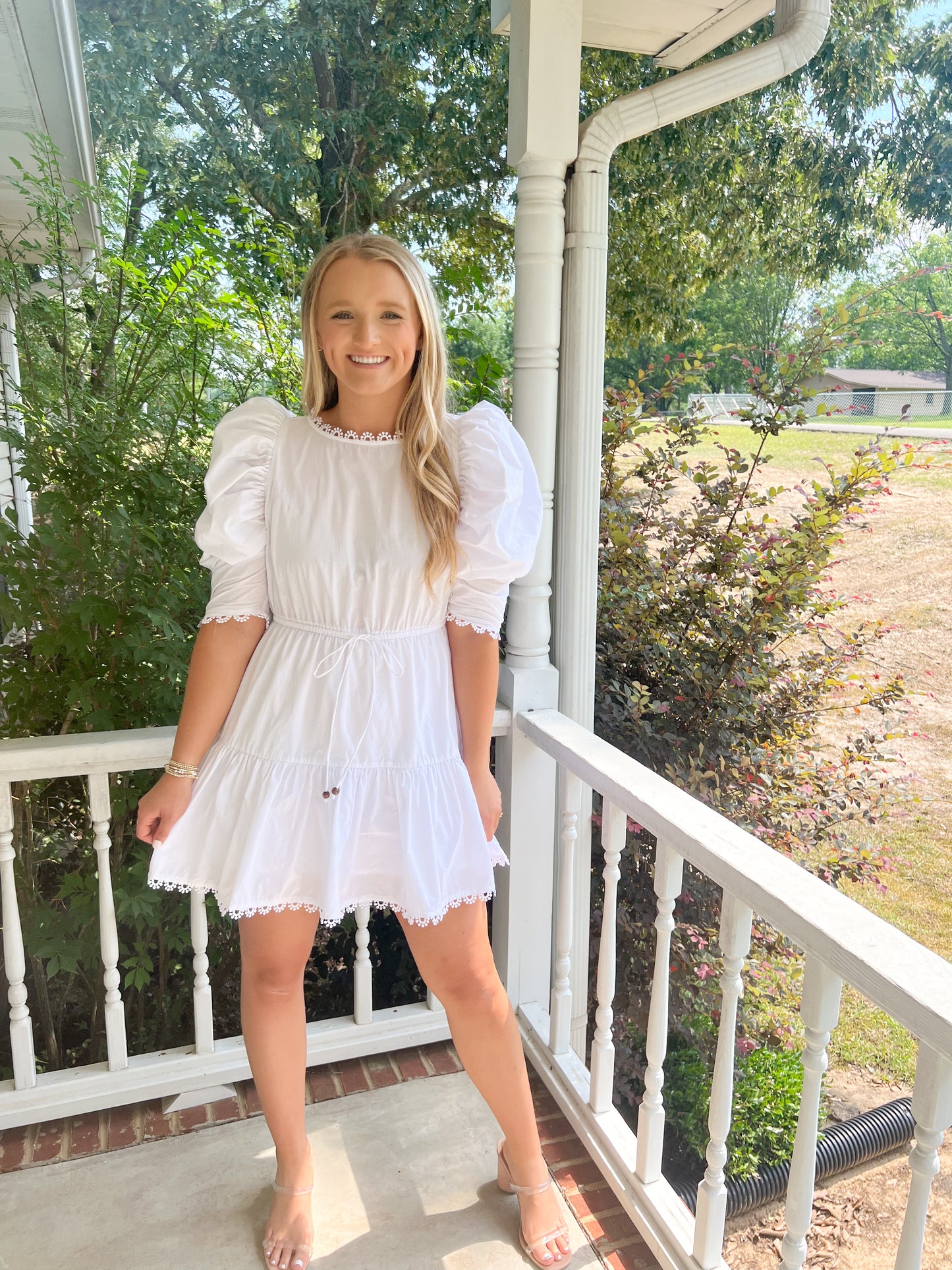 Puff Sleeve Dress- White