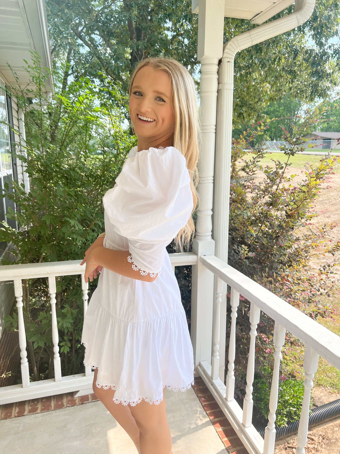 Puff Sleeve Dress- White