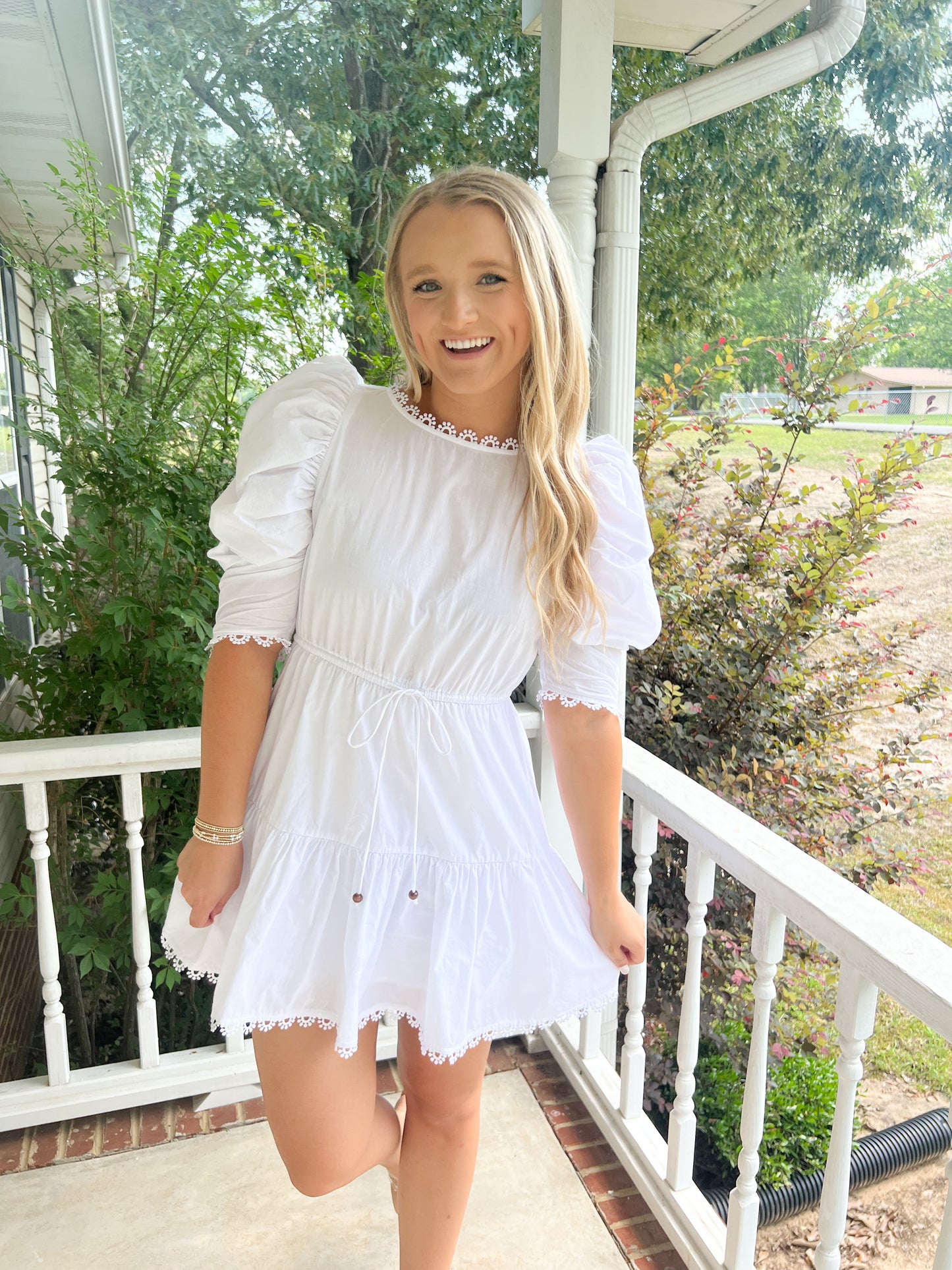 Puff Sleeve Dress- White