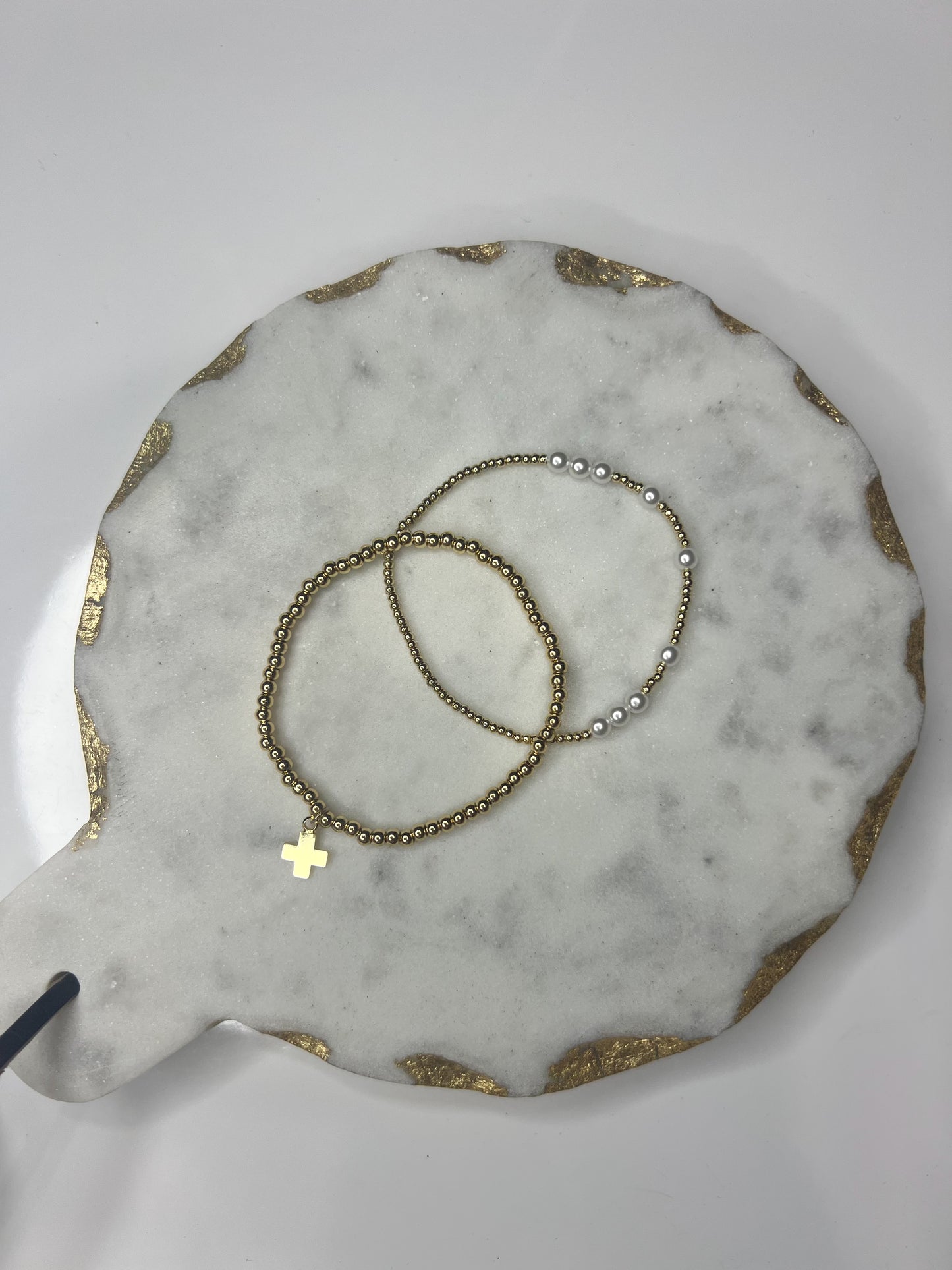 Cross Pearl Bracelet Set-Gold
