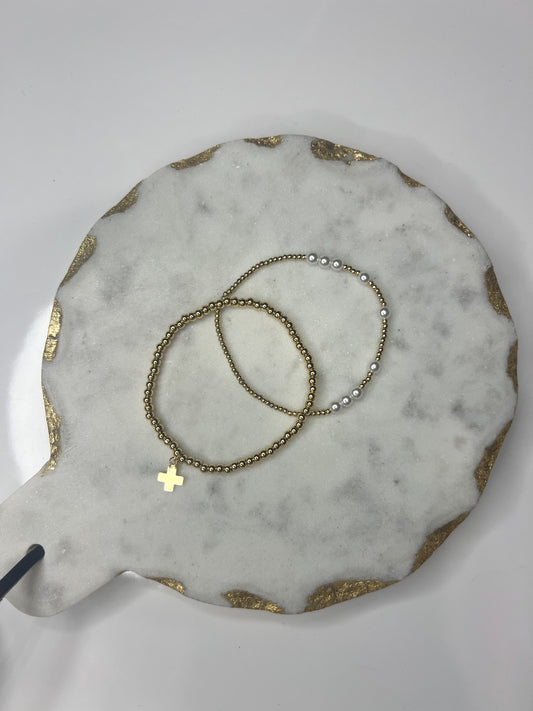 Cross Pearl Bracelet Set-Gold