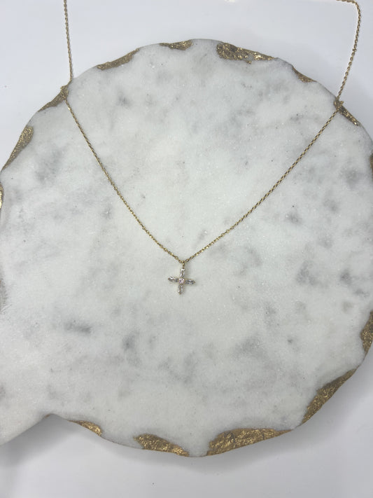 Baguette Cross Necklace-Gold