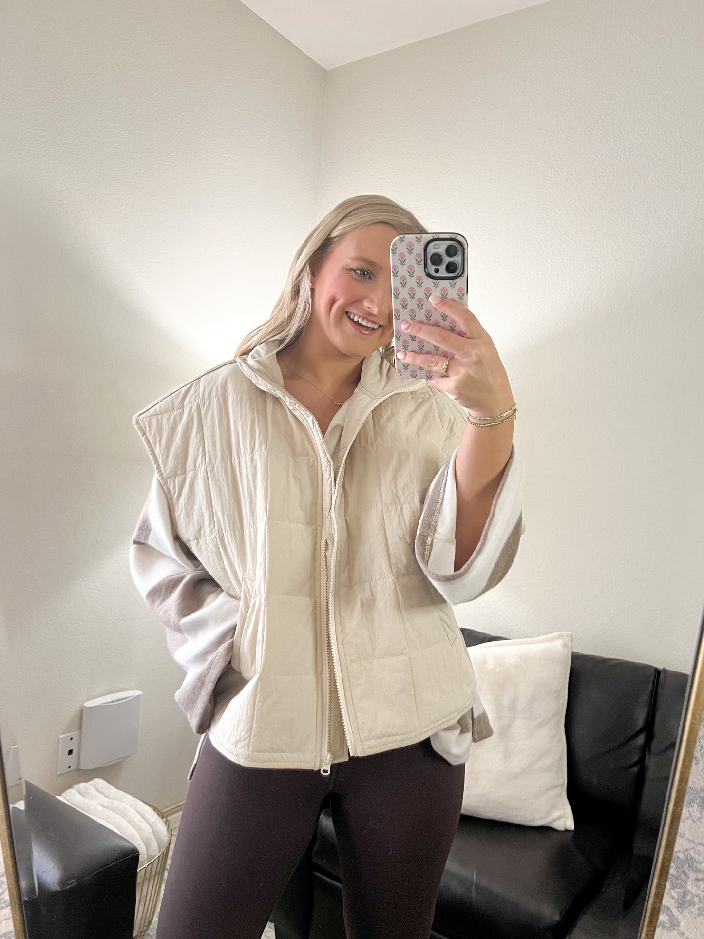 Oversized Quilted Vest - Cream