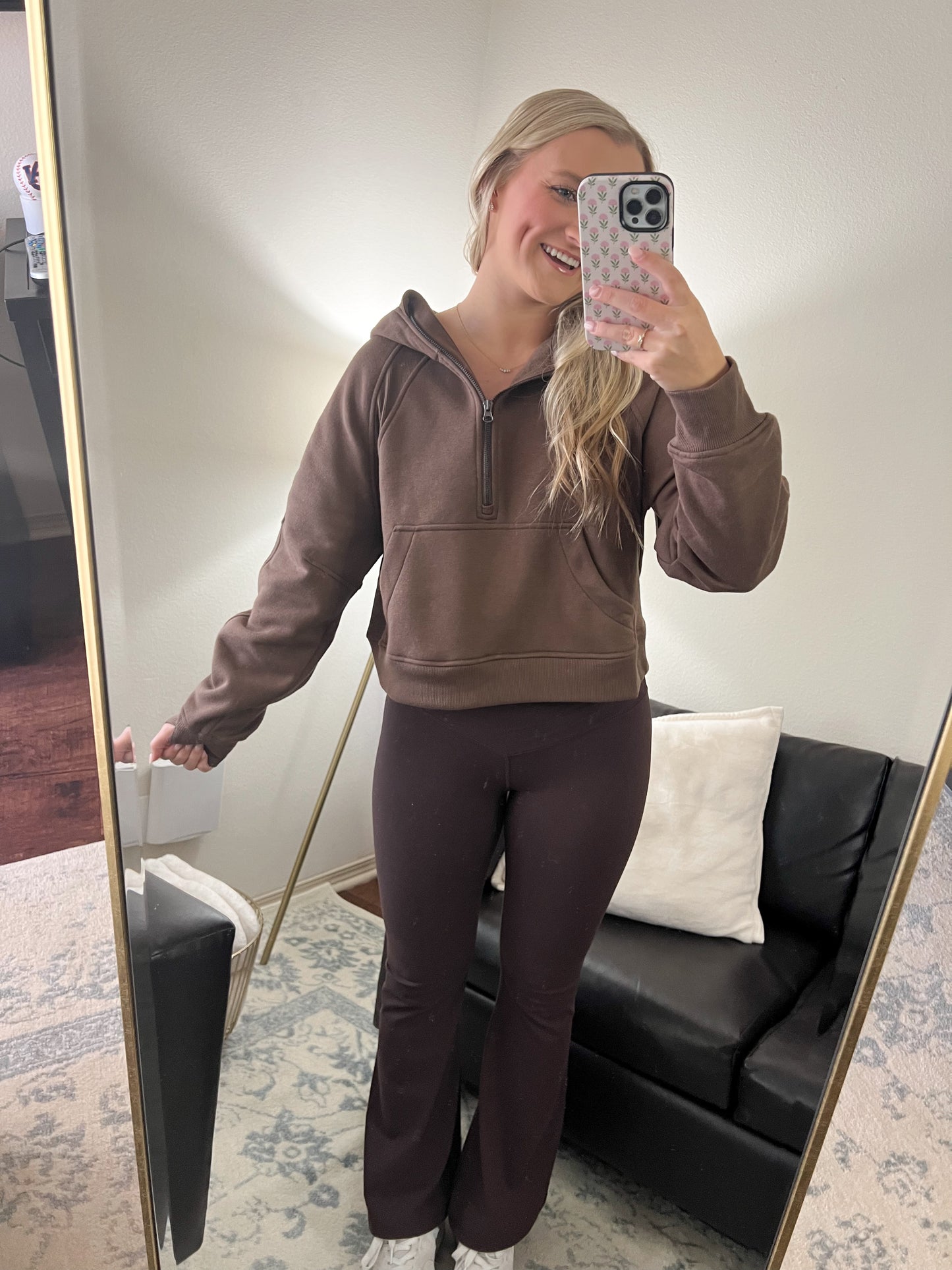 Cropped Quarter Zip Hoodie - Coffee