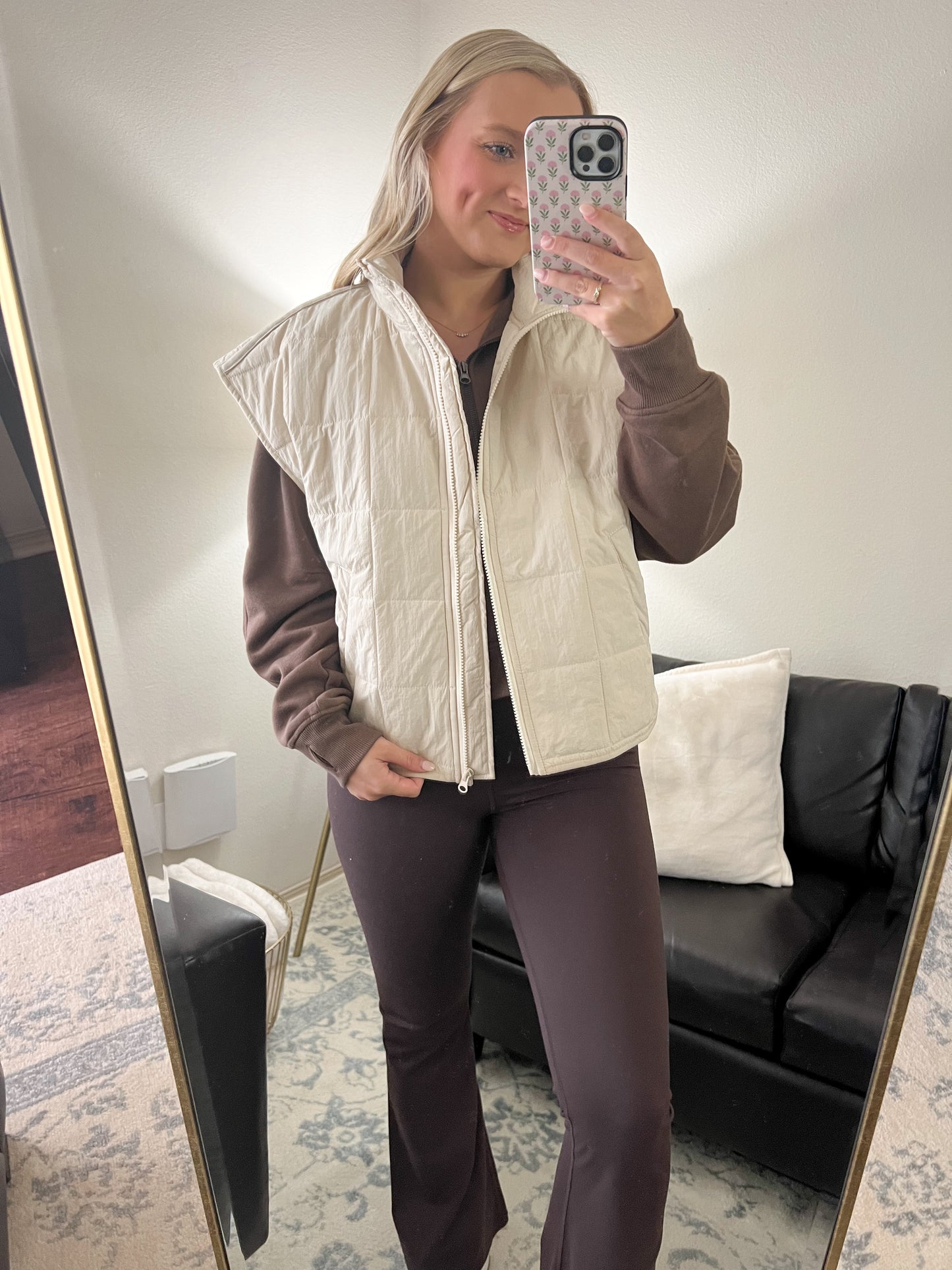 Oversized Quilted Vest - Cream