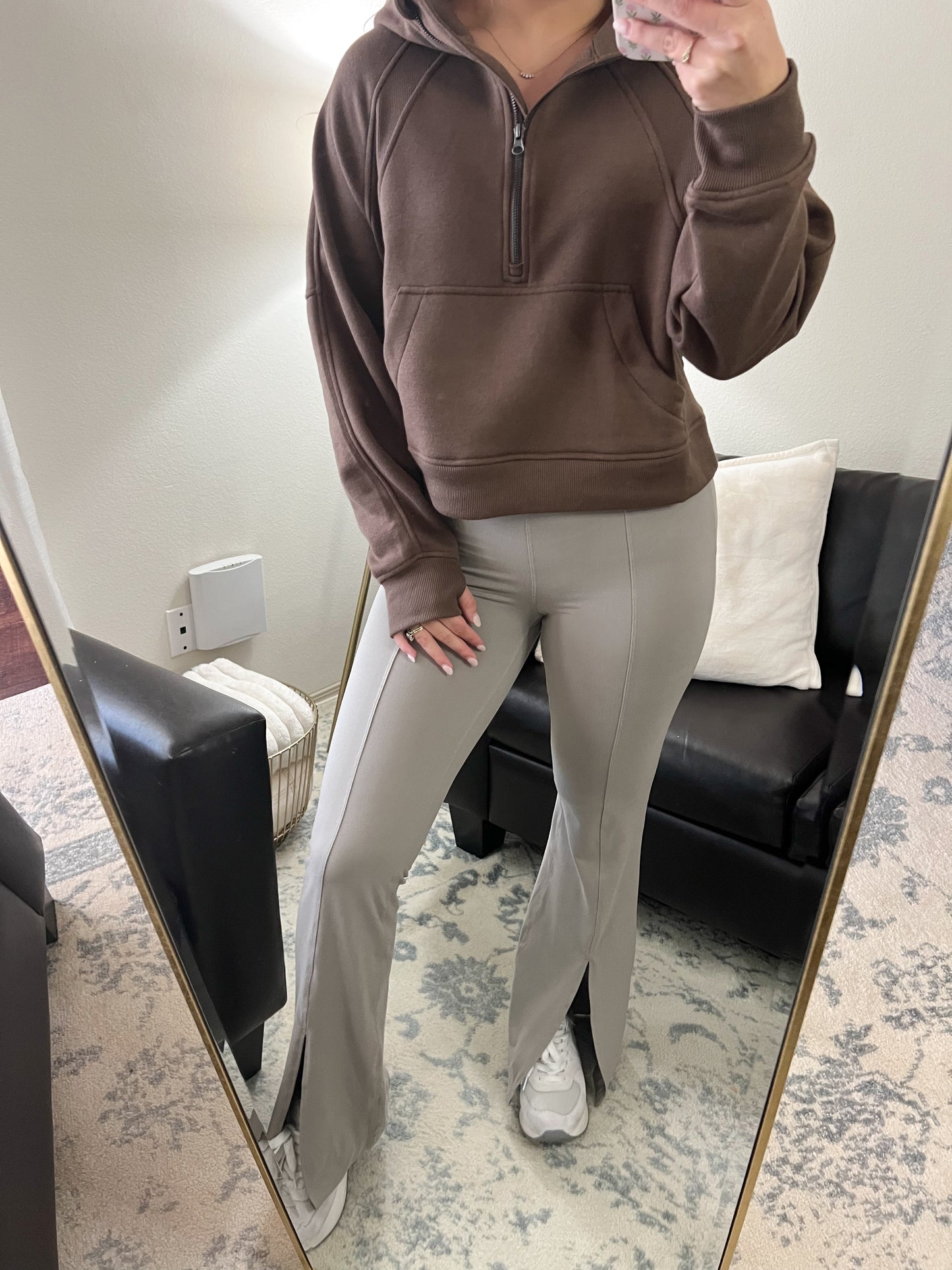 Cropped Quarter Zip Hoodie - Coffee