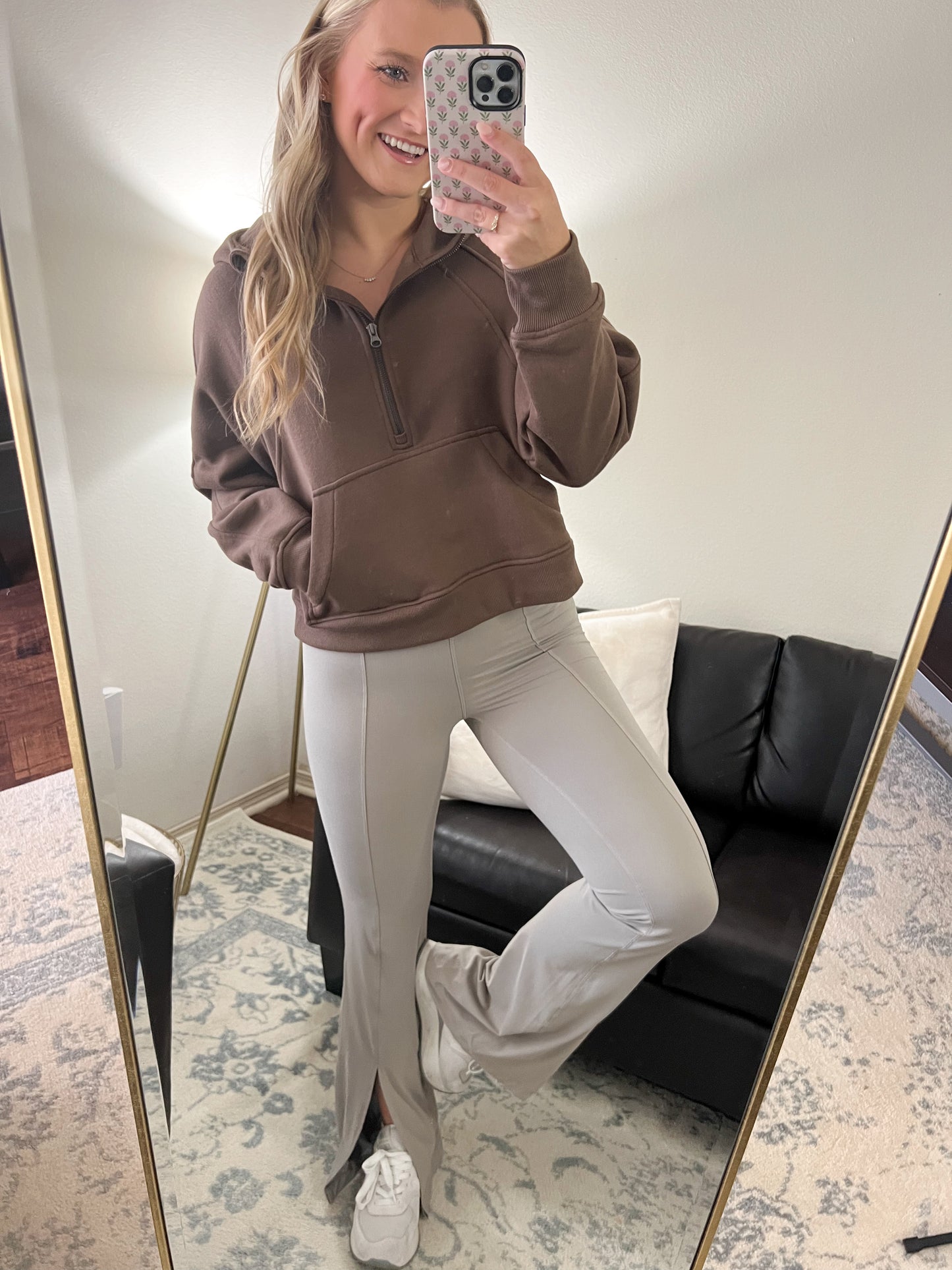 Cropped Quarter Zip Hoodie - Coffee