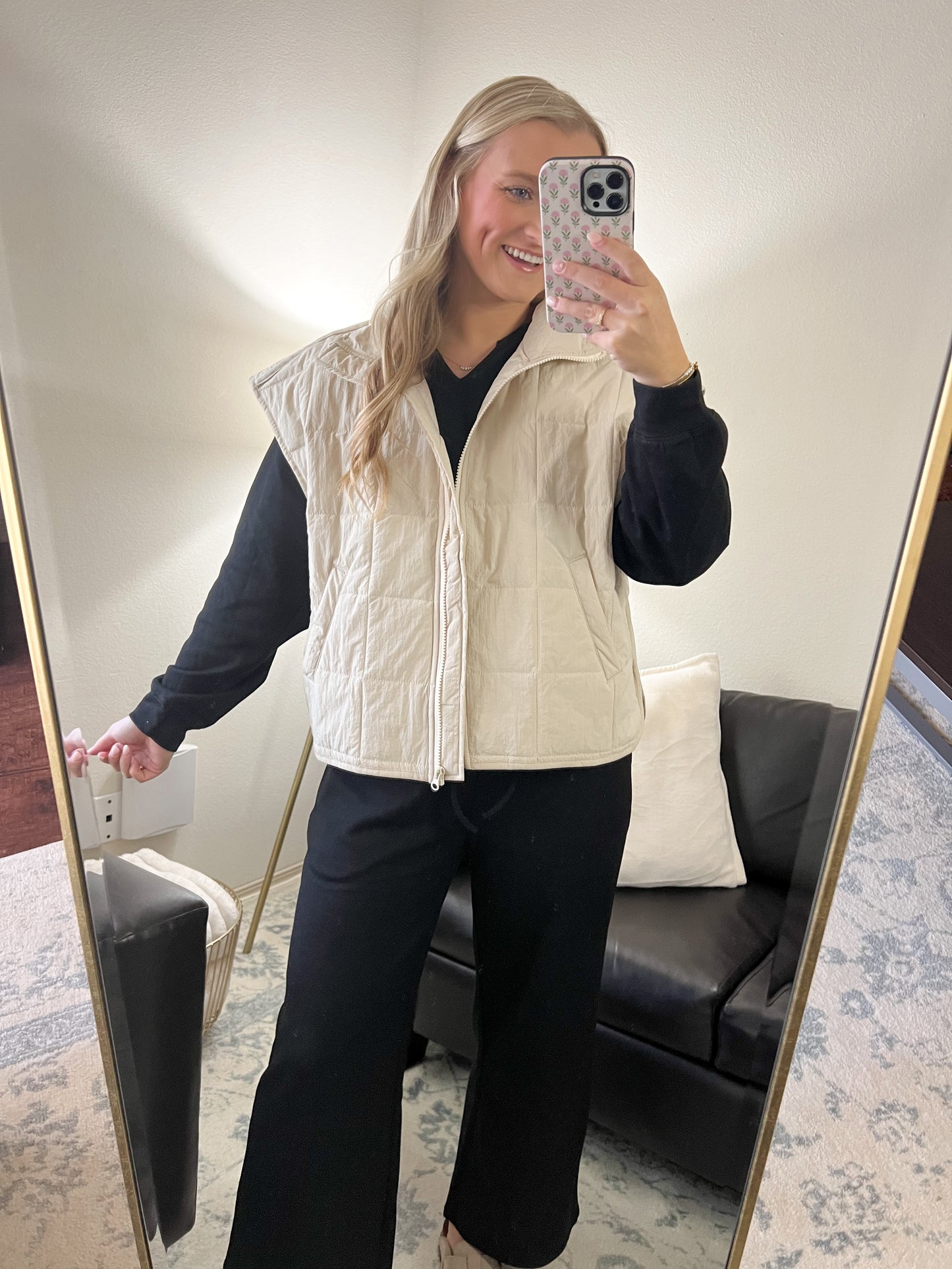Oversized Quilted Vest - Cream