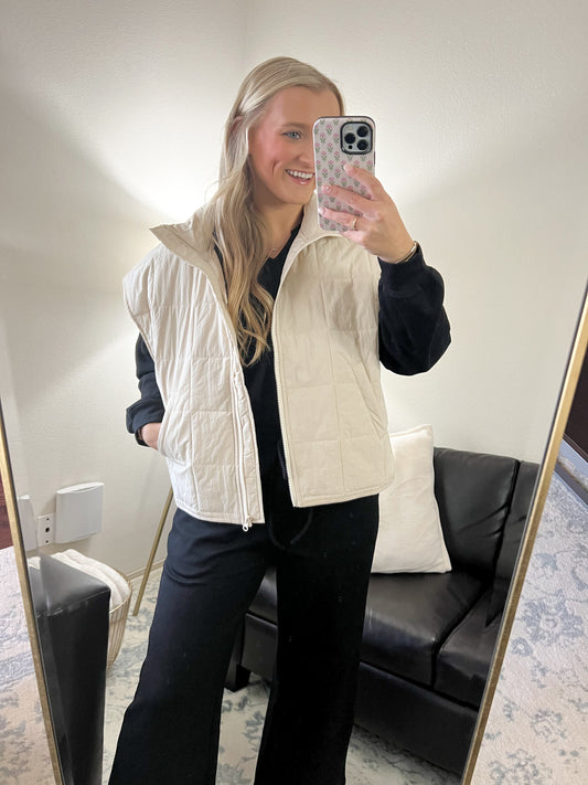 Oversized Quilted Vest - Cream