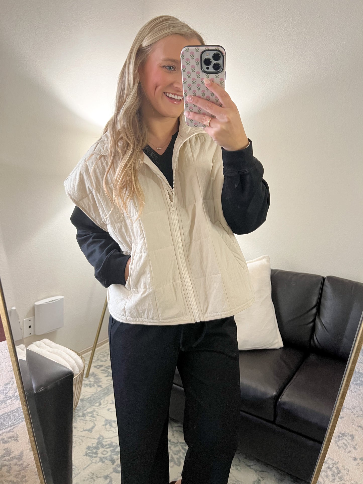 Oversized Quilted Vest - Cream