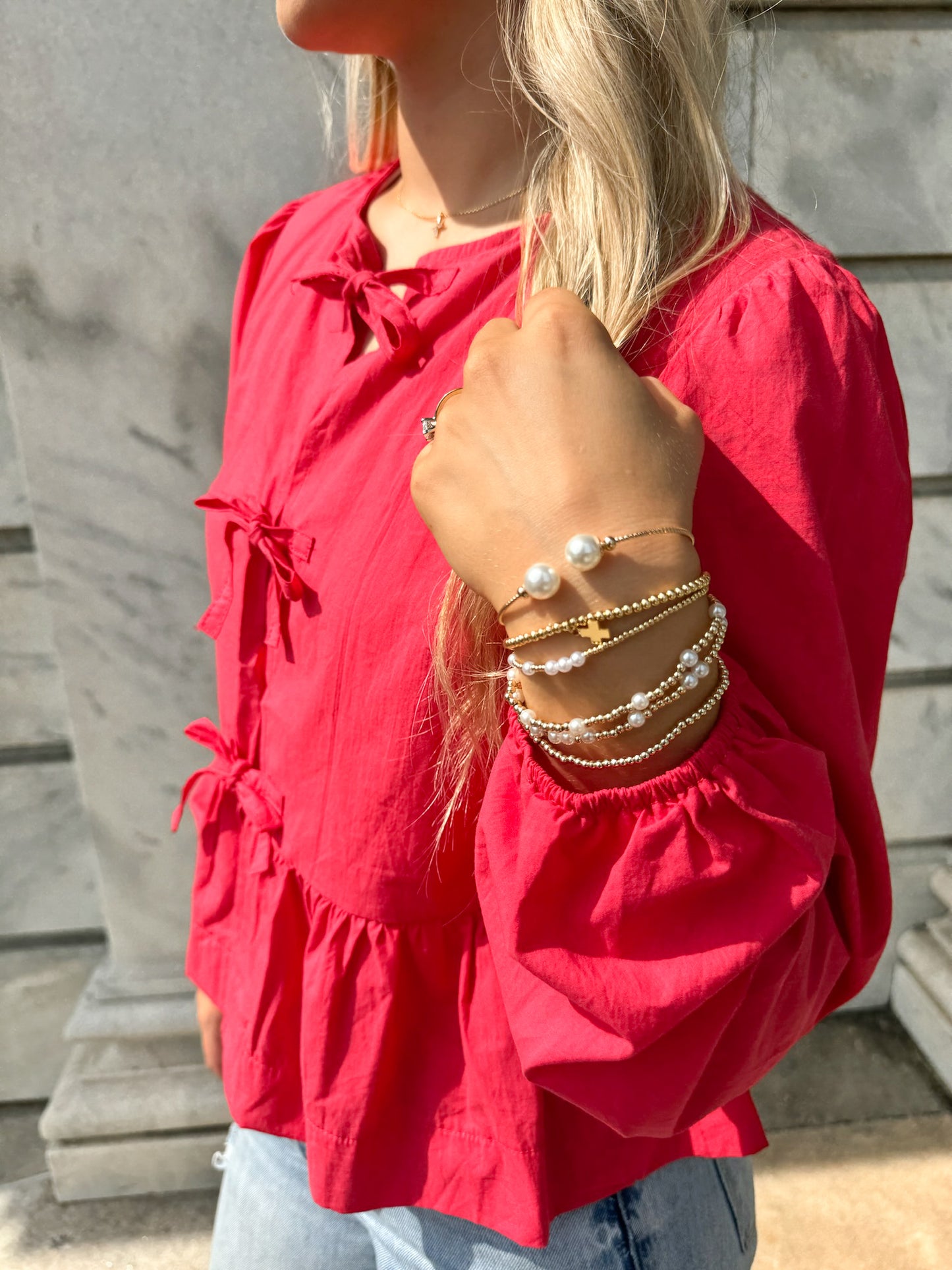 Cross Pearl Bracelet Set-Gold