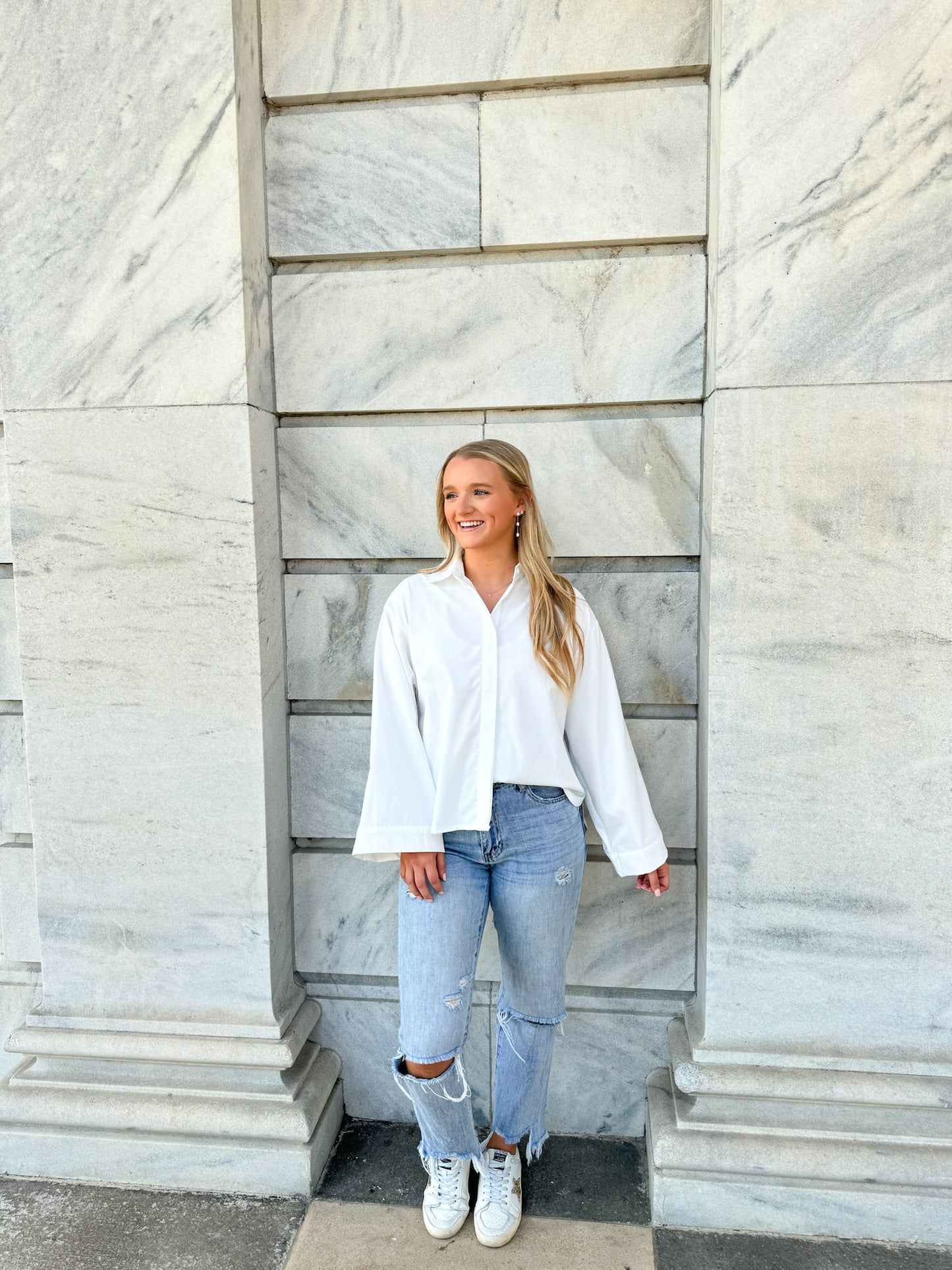 Oversized Button Up Shirt-White