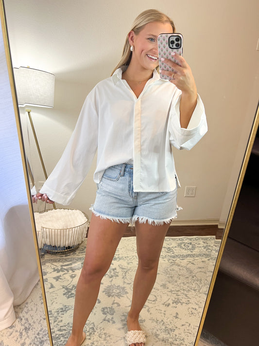 Oversized Button Up Shirt-White