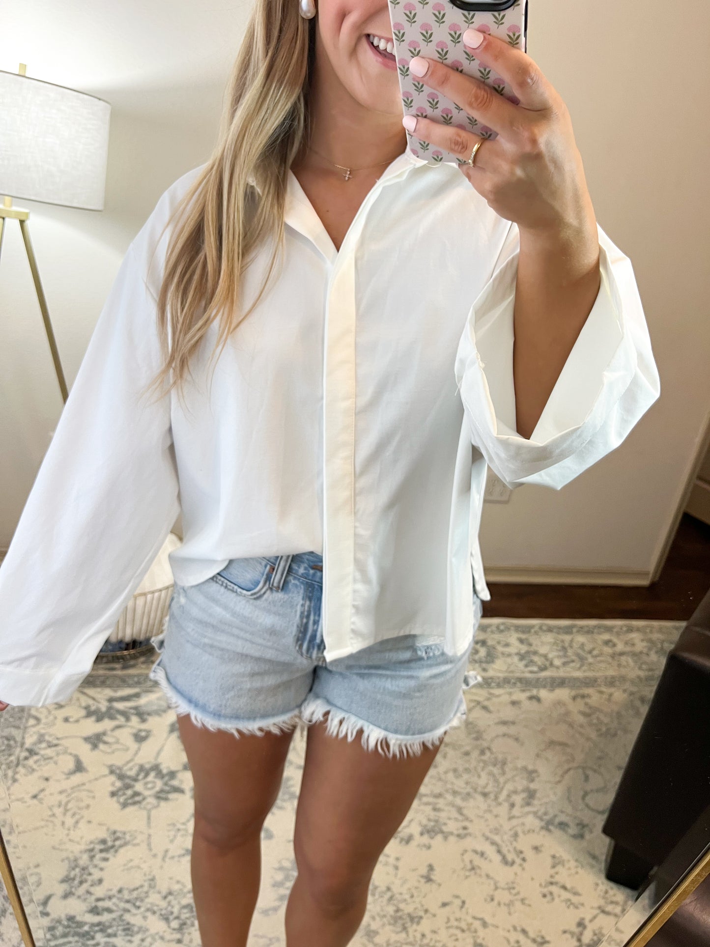 Oversized Button Up Shirt-White